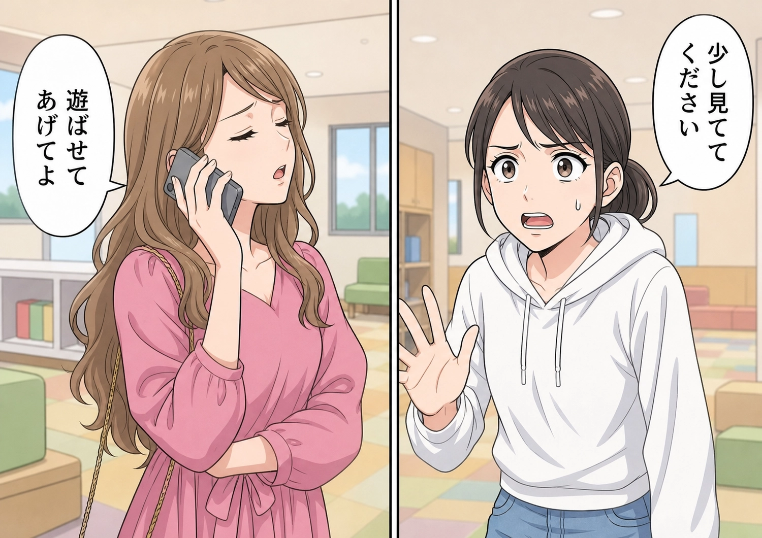 「子どもが元気なのは当たり前でしょ」児童館に息子を置いてロビーで通話に夢中の母親！おもちゃを壊しても知らん顔で放置→ある日、見かけない職員の女性がその母親のもとへ向かい・・・のメイン画像