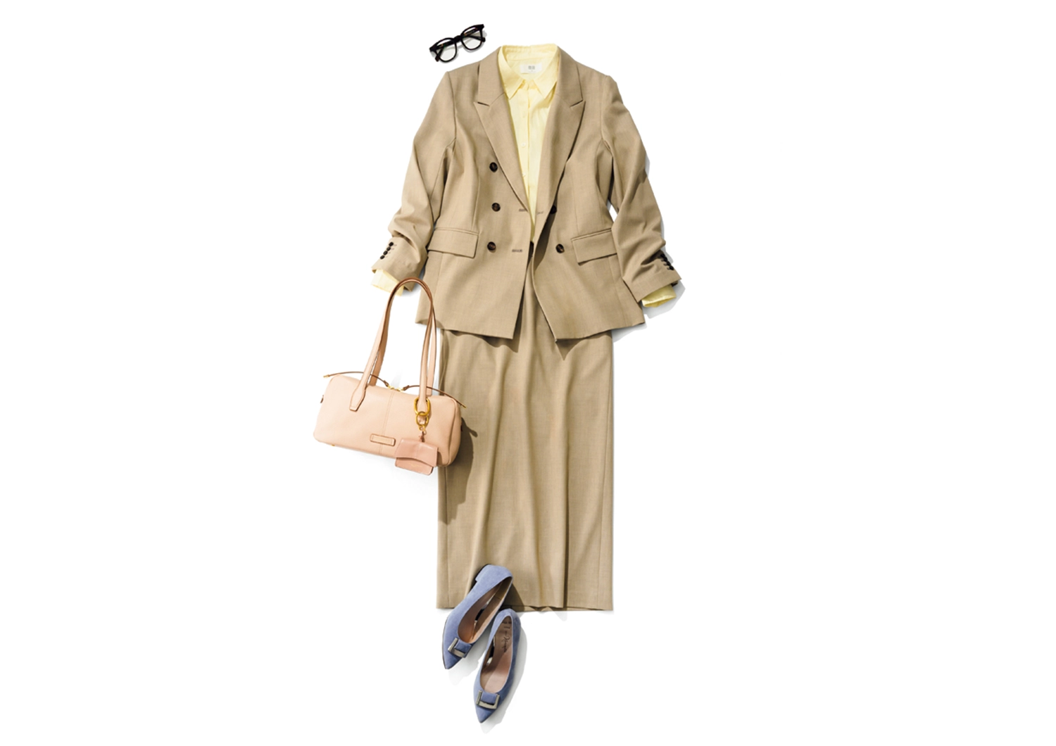 春色を差して気分あげ♡セットアップ×メガネで醸す知的風通勤コーデ【毎日コーデ】