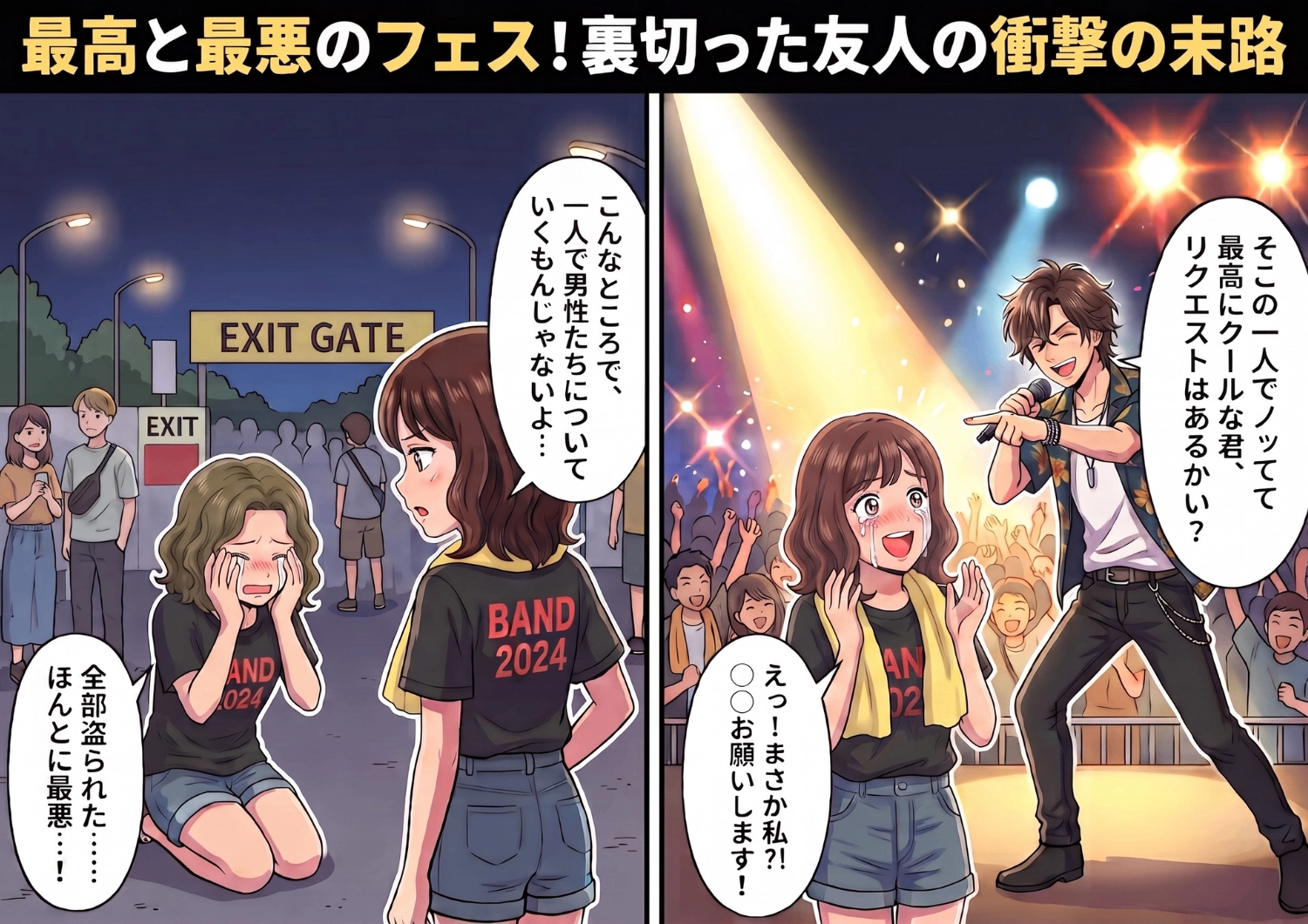 後編／念願のフェスでイケメン集団について行き私を置き去りにした友人。一人で楽しむ私に信じられない奇跡が起きる一方、友人はまさかの事態に・・・！？のメイン画像