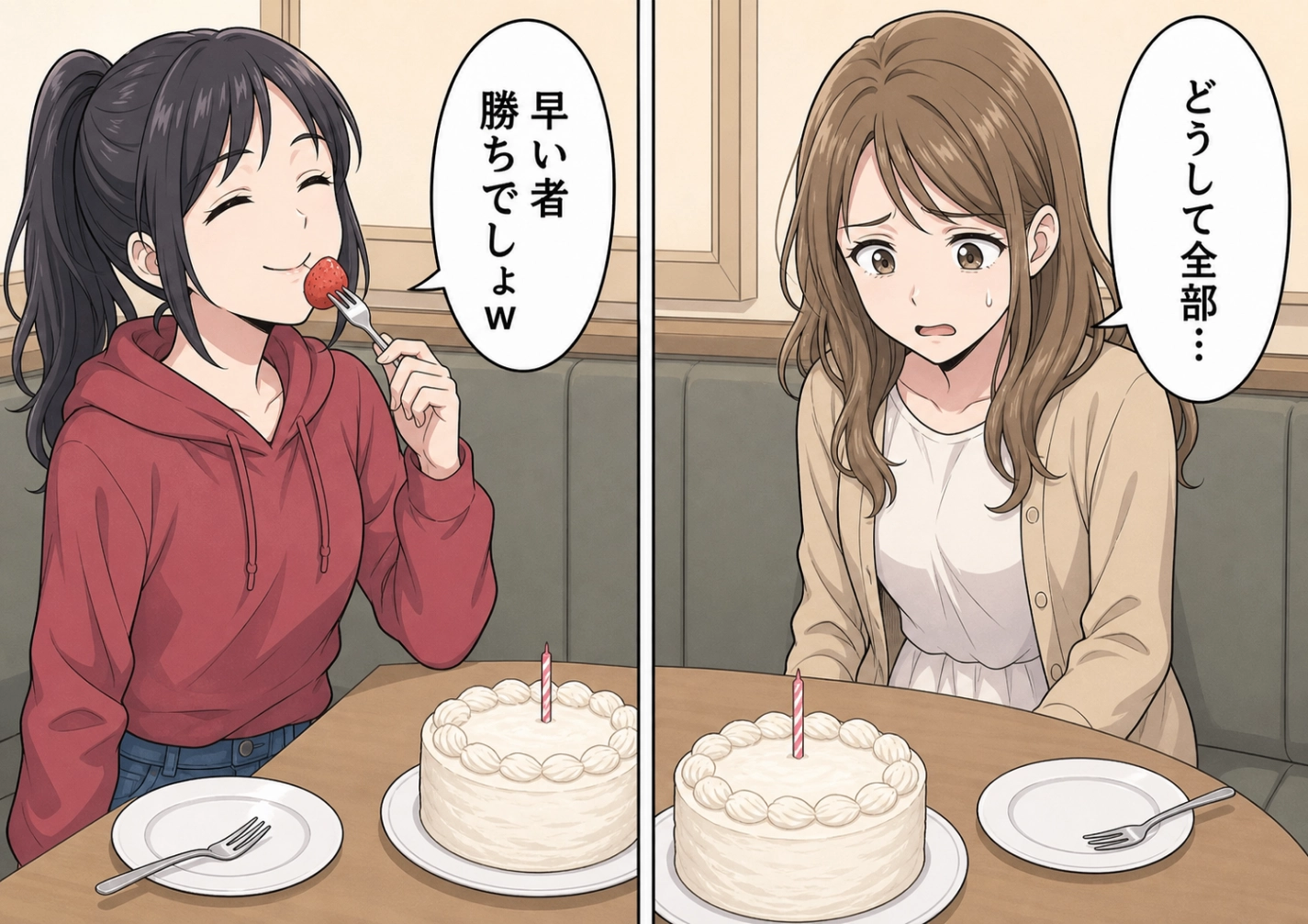 「主役でも早い者勝ちでしょw」私の誕生日ケーキのいちごを全部食べ尽くす非常識な友達!注意しても反省しないので、次の食事会である作戦を実行すると・・・のメイン画像