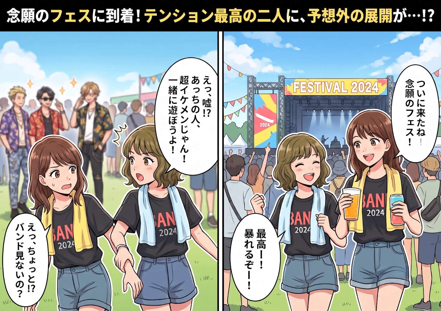 念願のフェスでイケメン集団について行き私を置き去りにした友人。一人で楽しむ私に信じられない奇跡が起きる一方、友人はまさかの事態に・・・！？のメイン画像