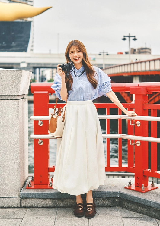 毎日コーデ 鈴木ゆうか バルーンスカート×シャツ