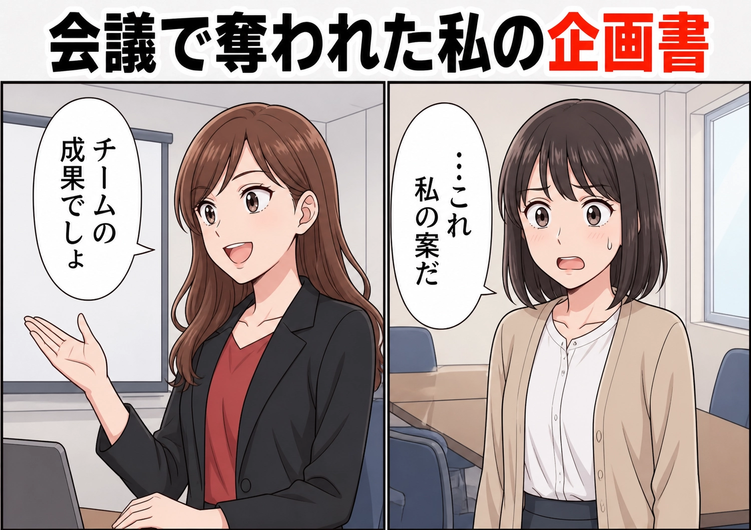 「チームの成果でしょ。細かいこと言わないで」私の企画を自分の手柄として発表する先輩！半年かけて考えた社内コンペの案まで横取りされたので、同じ被害にあった同期と後輩に相談すると・・・のメイン画像