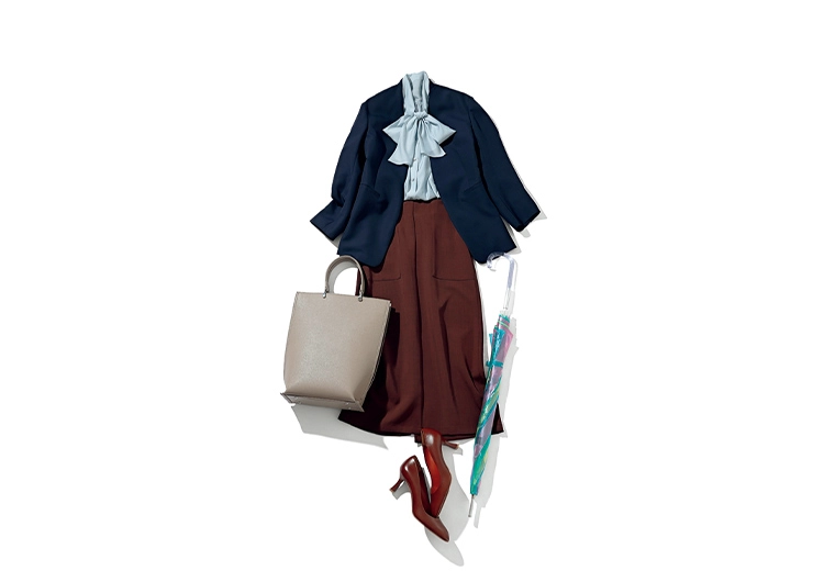 ブルーのブラウスできちんと&華やかに♡ブラウンスカート合わせのコンサバ通勤コーデ【毎日コーデ】