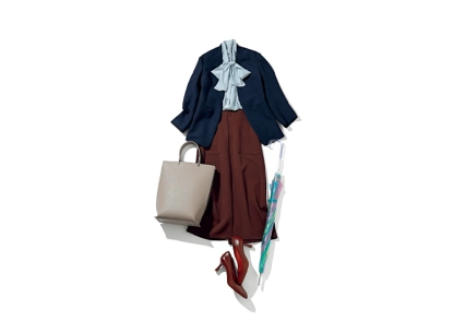 ブルーのブラウスできちんと&華やかに♡ブラウンスカート合わせのコンサバ通勤コーデ【毎日コーデ】