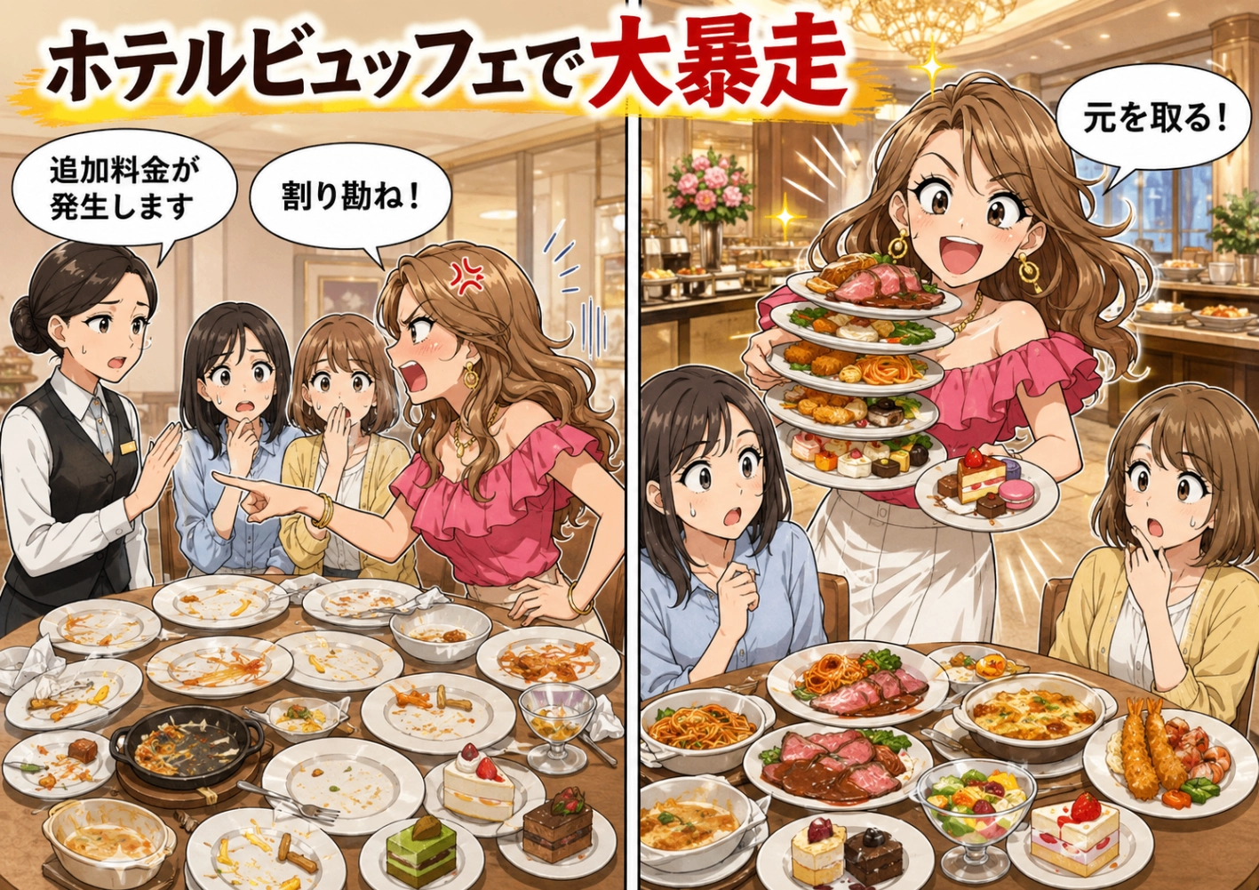 「やっぱり食べきれない！」ビュッフェで食べ残した非常識な友人。残飯処理に追加料金請求→ある人物の登場で一瞬で解決した話のメイン画像