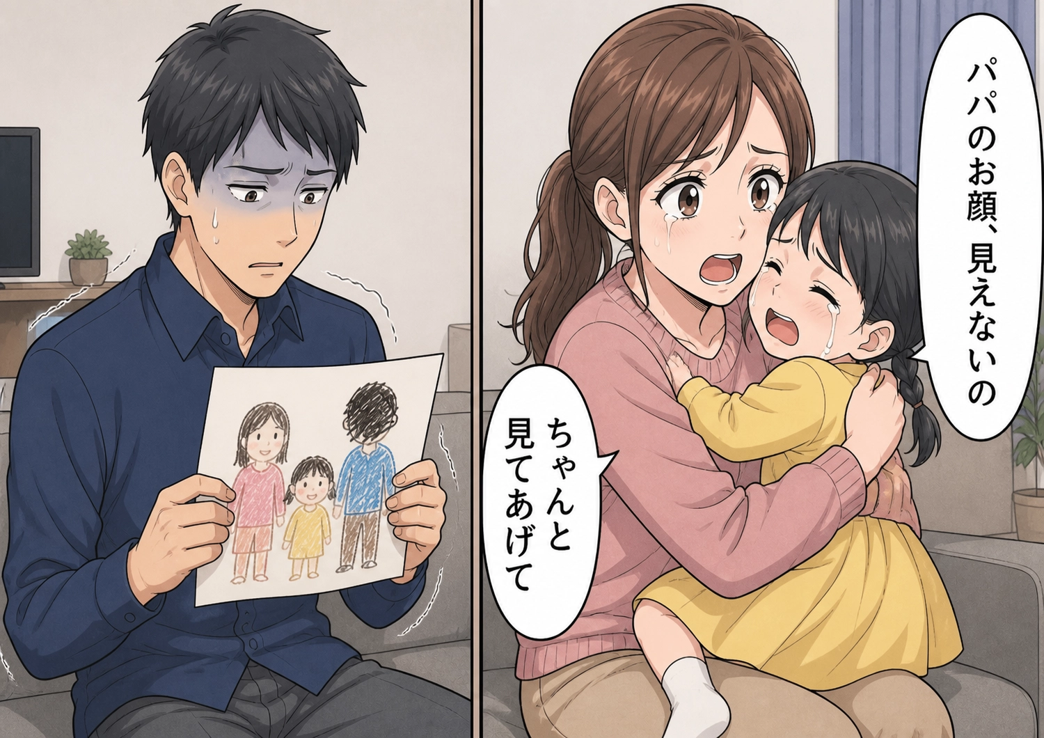 後編/「今いいとこだから、あっち行ってて」4歳の娘が一生懸命描いた家族の絵をスマホゲームに夢中で払いのける夫!泣き出した娘を慰めながら絵を拾うと、描いてあるパパの顔に異変が・・・のメイン画像