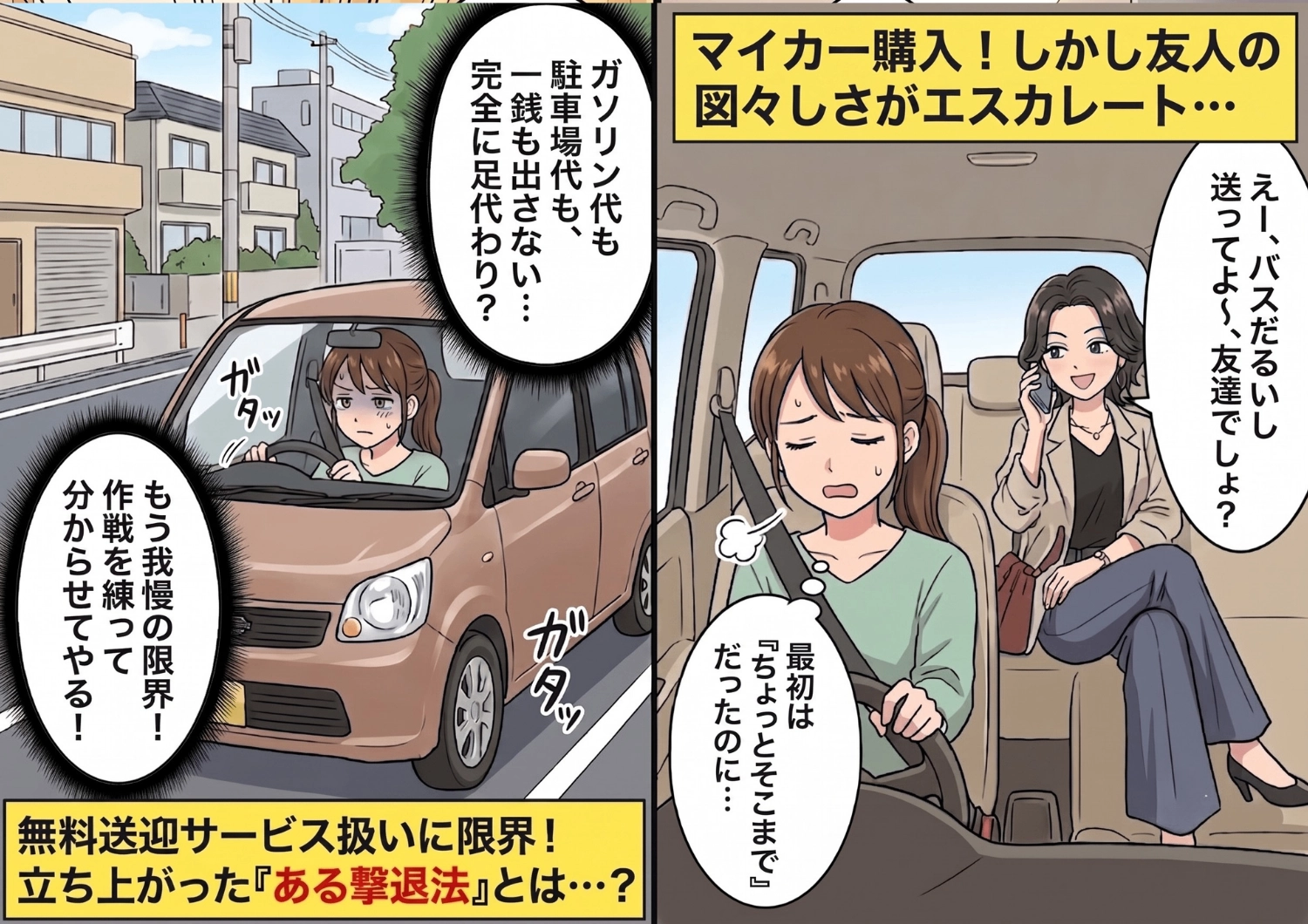 「友達ならタダで乗せてよ!」私を無料送迎タクシー扱いする図々しい女友達。我慢の限界を迎え、ある撃退法を試してみたら・・・!?のメイン画像