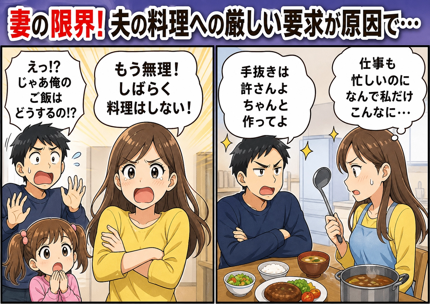 料理に厳しい夫の無理な要求に妻がついに反撃!驚きの結末とは?のメイン画像