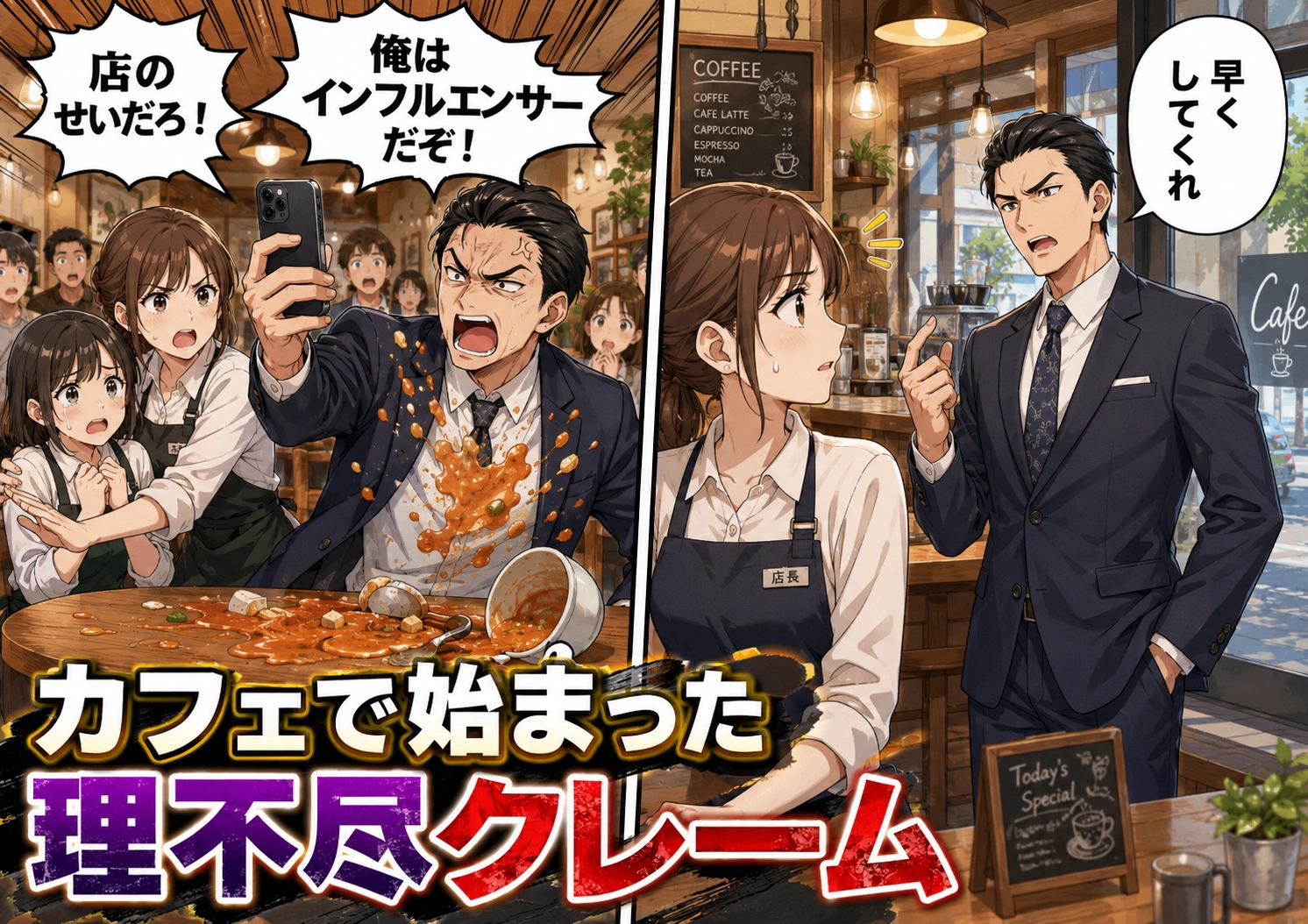 「俺はインフルエンサーだ！土下座しろ！」自分のミスを棚に上げ、店に謝罪を迫る迷惑クレーマー男。ところが店内にいた〝ある客〟の一言で状況が一変！？のメイン画像