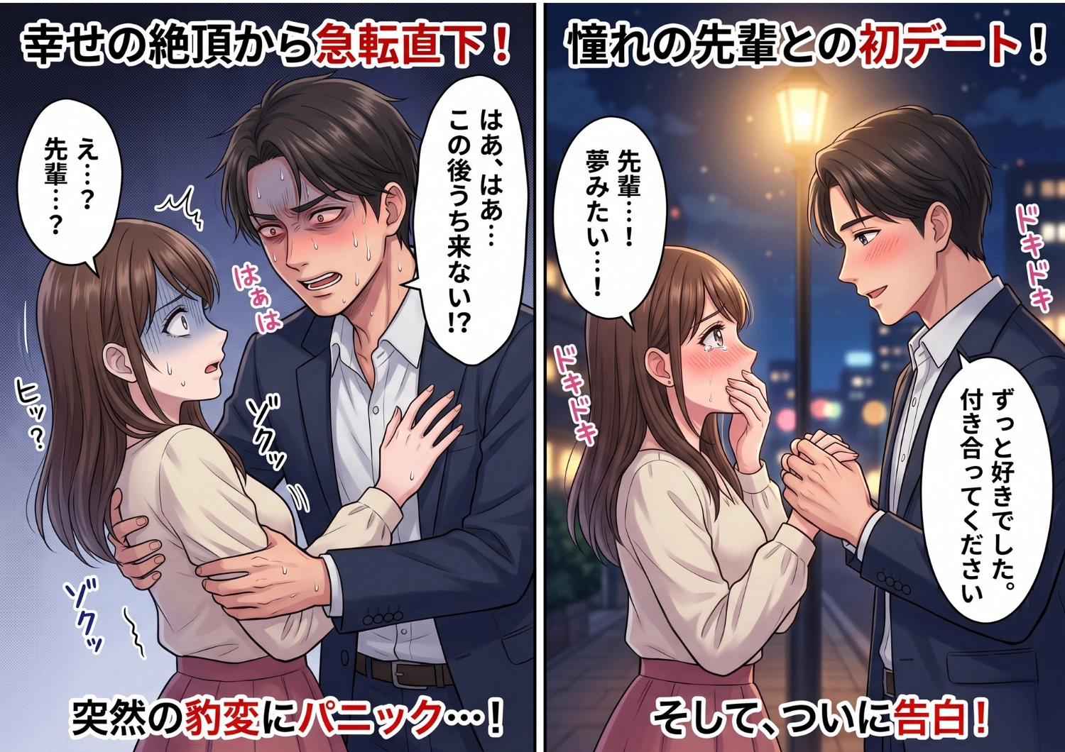 憧れの先輩からの告白！幸せの絶頂から一転、彼の「はあ、はあ・・・うち来ない！？」という異常な行動に隠された驚きの理由とは！？のメイン画像