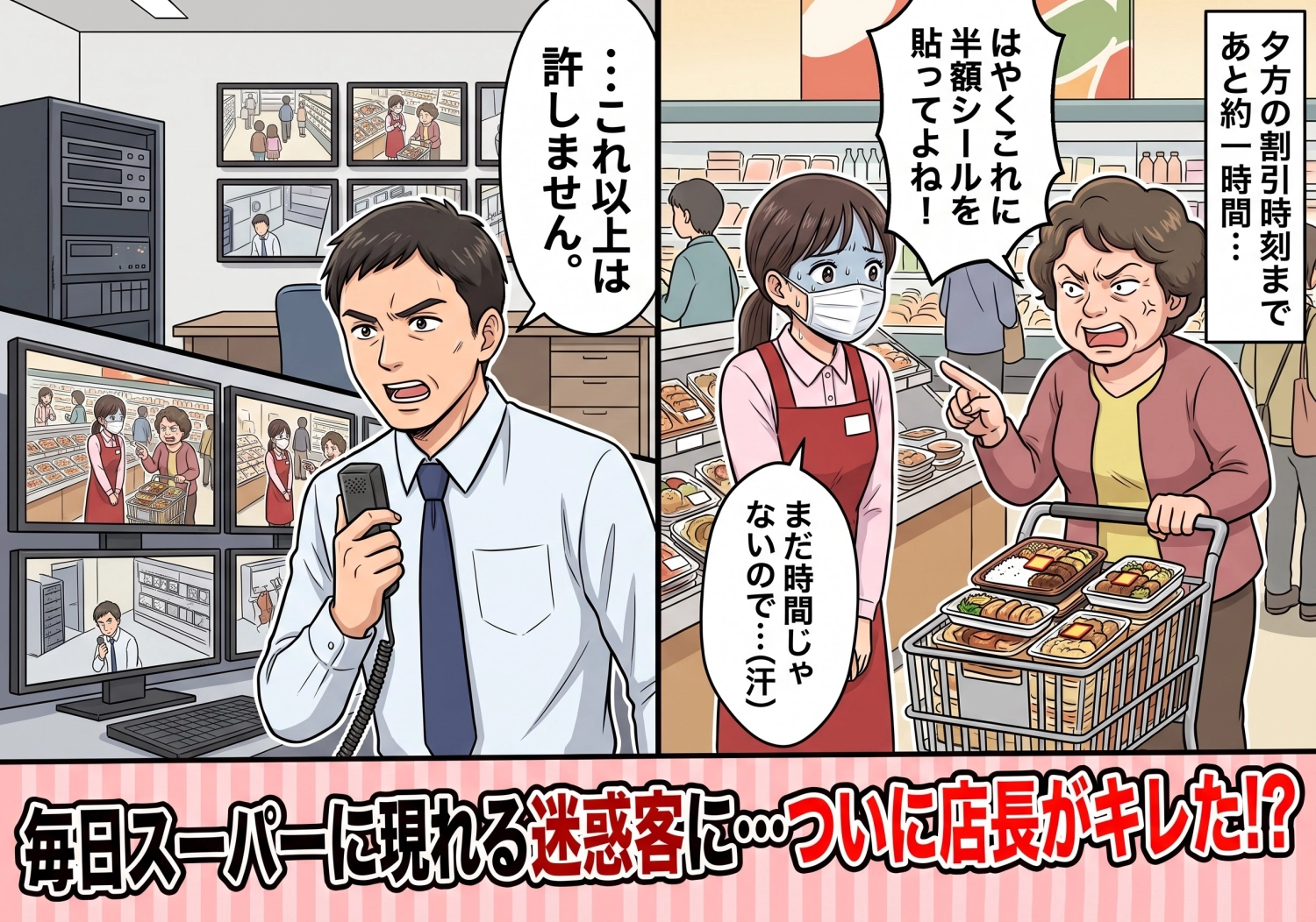 毎日スーパーに現れる「半額シール強要客」にウンザリ・・・店長が仕掛けた“まさかの店内放送”に周囲がざわつく事態に！？のメイン画像