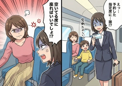 「うちの子がどうしても窓側がいいって言うから」予約もしていないのに指定席に居座る見知らぬ親子!「子供のため」とルールを無視するモンスター母親に思いがけない反撃が!?