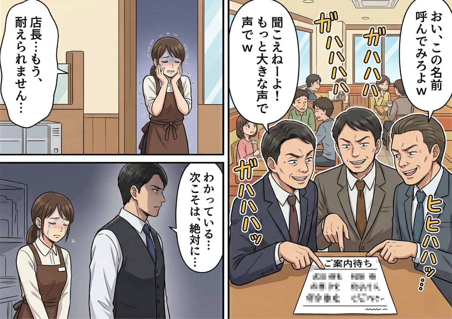 受付表に卑猥な言葉を書いて爆笑する迷惑サラリーマン集団。店員の困る姿を見てやりたい放題の彼らに、店長が下した衝撃の反撃とは！？のメイン画像