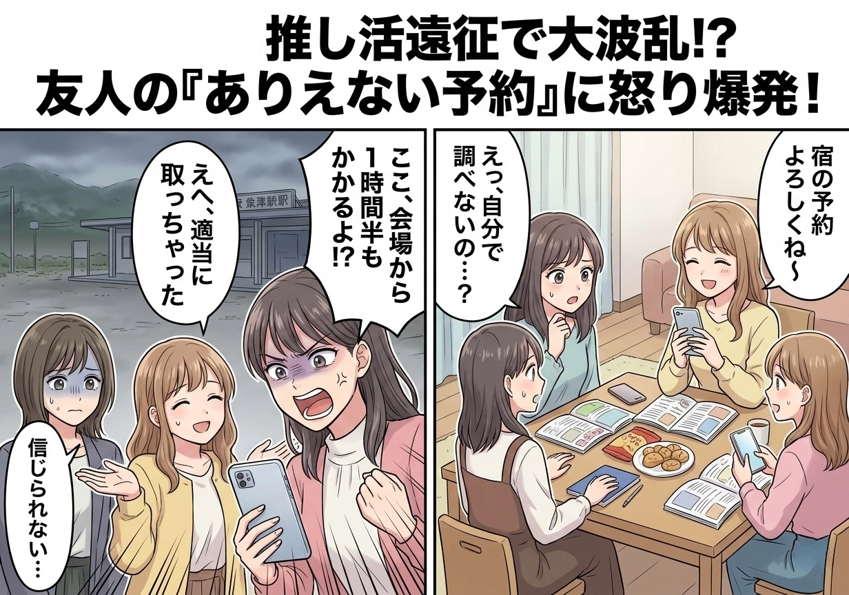 「えっ、嘘でしょ？」何も調べない＆全部丸投げのポンコツな友人と推しのライブへ！最悪の予感しかしない宿泊旅行が、まさかの展開に・・・！？のメイン画像