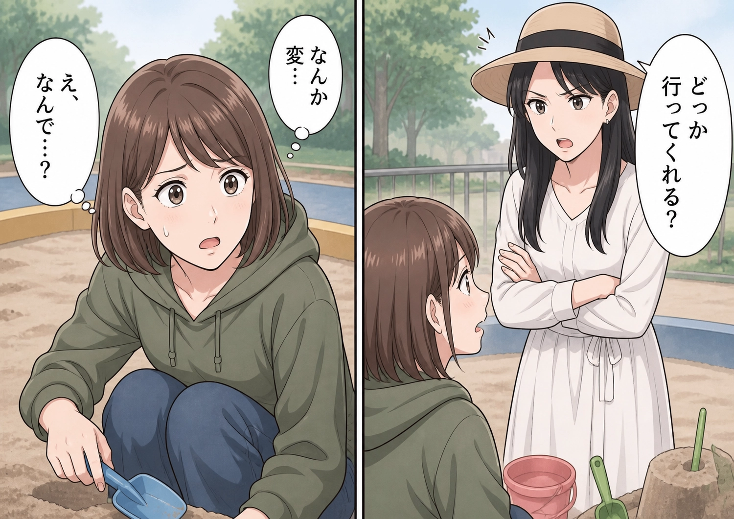 「娘が嫌がってるからどっか行って」砂場で遊ぶ息子を追い払い、他のママたちに「あの子乱暴よ」と言いふらす母親！ところが女の子は、帰り際に私の顔をじっと見つめて・・・のメイン画像