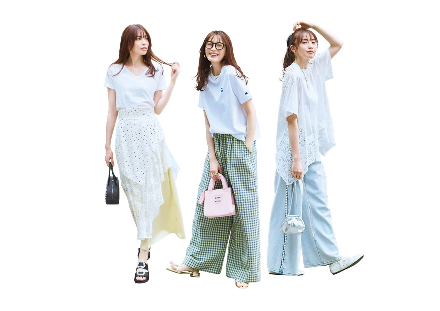 【華奢見え・ウエストカバー・小顔】体のあるある悩みにおしゃれに効く！体型カバー白Tシャツコーデ3選