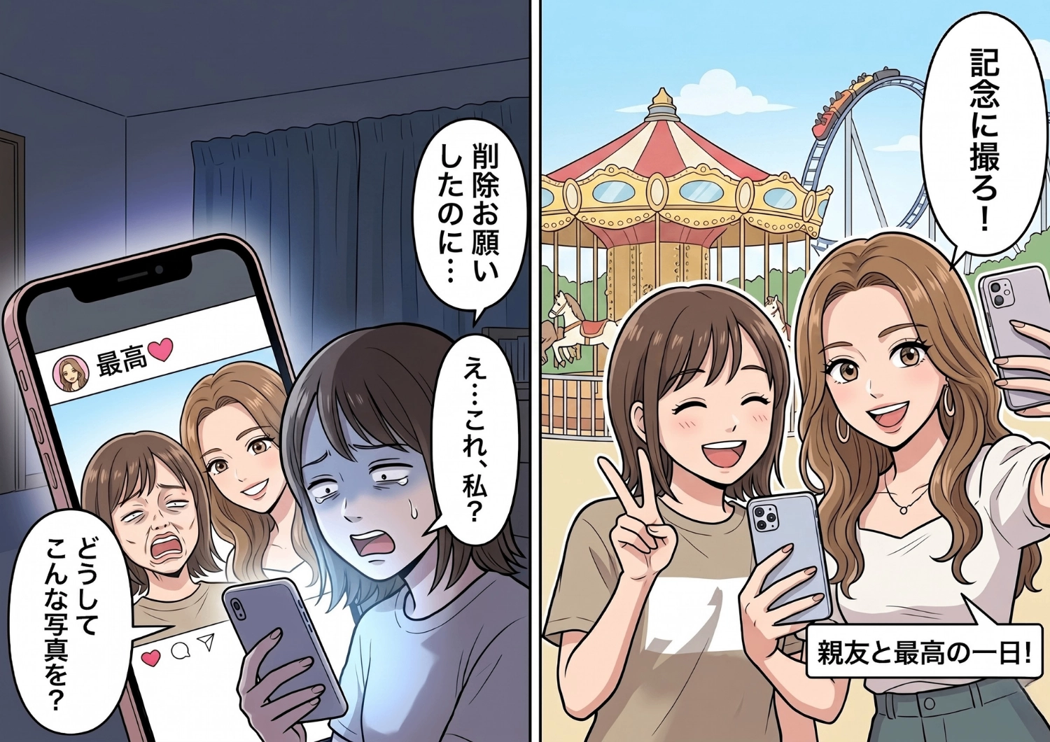 SNSで大人気の可愛い友人と遊園地へ！しかし無断で投稿された写真を見て愕然・・・彼女の裏に隠された恐ろしい目的とは？のメイン画像