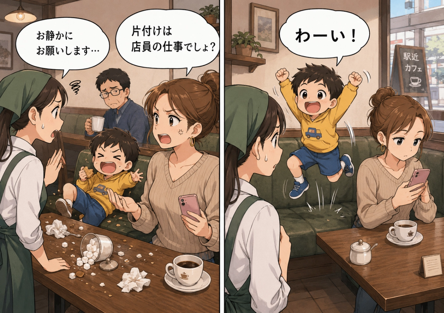 子どもがカフェで大暴れしても放置し、「片付けは店員の仕事」と開き直る迷惑客。注意した結果→逆ギレ＆SNSで大バズのピンチに！？のメイン画像