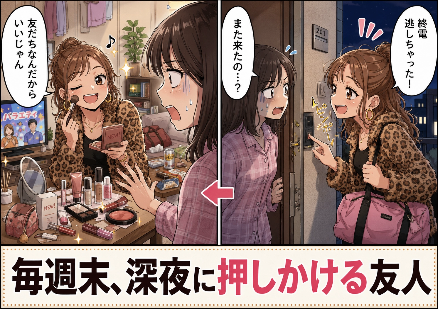 深夜にノーアポで泊まりに来た友人「終電逃しちゃったから泊めて!」限界を迎えた私が突きつけた〝ある提案〟が意外な結末で解決した話のメイン画像