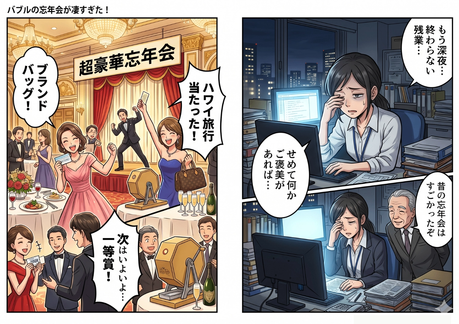残業続きの私に上司が語った「バブリーすぎる忘年会」の体験談。全員に豪華景品があるのに、一等だけ異次元すぎた理由・・・のメイン画像