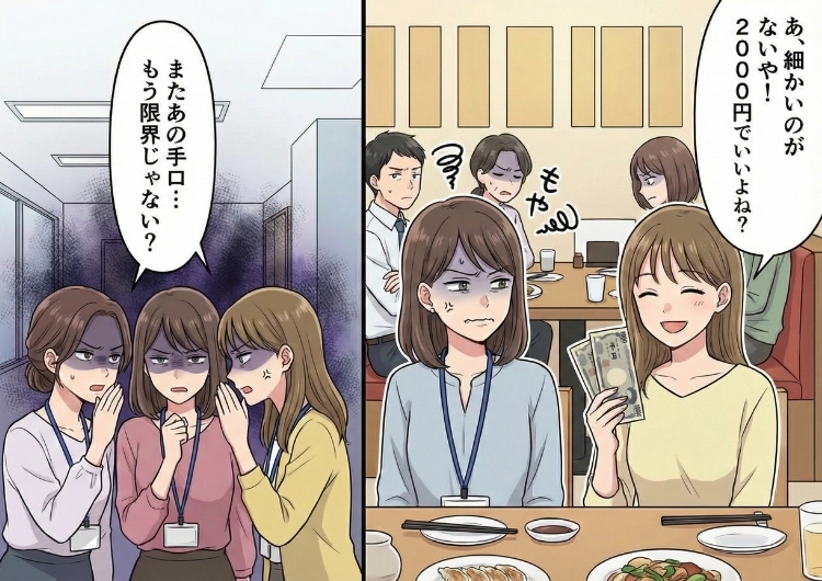 「細かいのないから今度でいい?」割り勘なのに端数を切って払うケチくさ同僚!みんなで結託して同じ手口で仕返しをしたら、彼女が顔面蒼白になった話のメイン画像