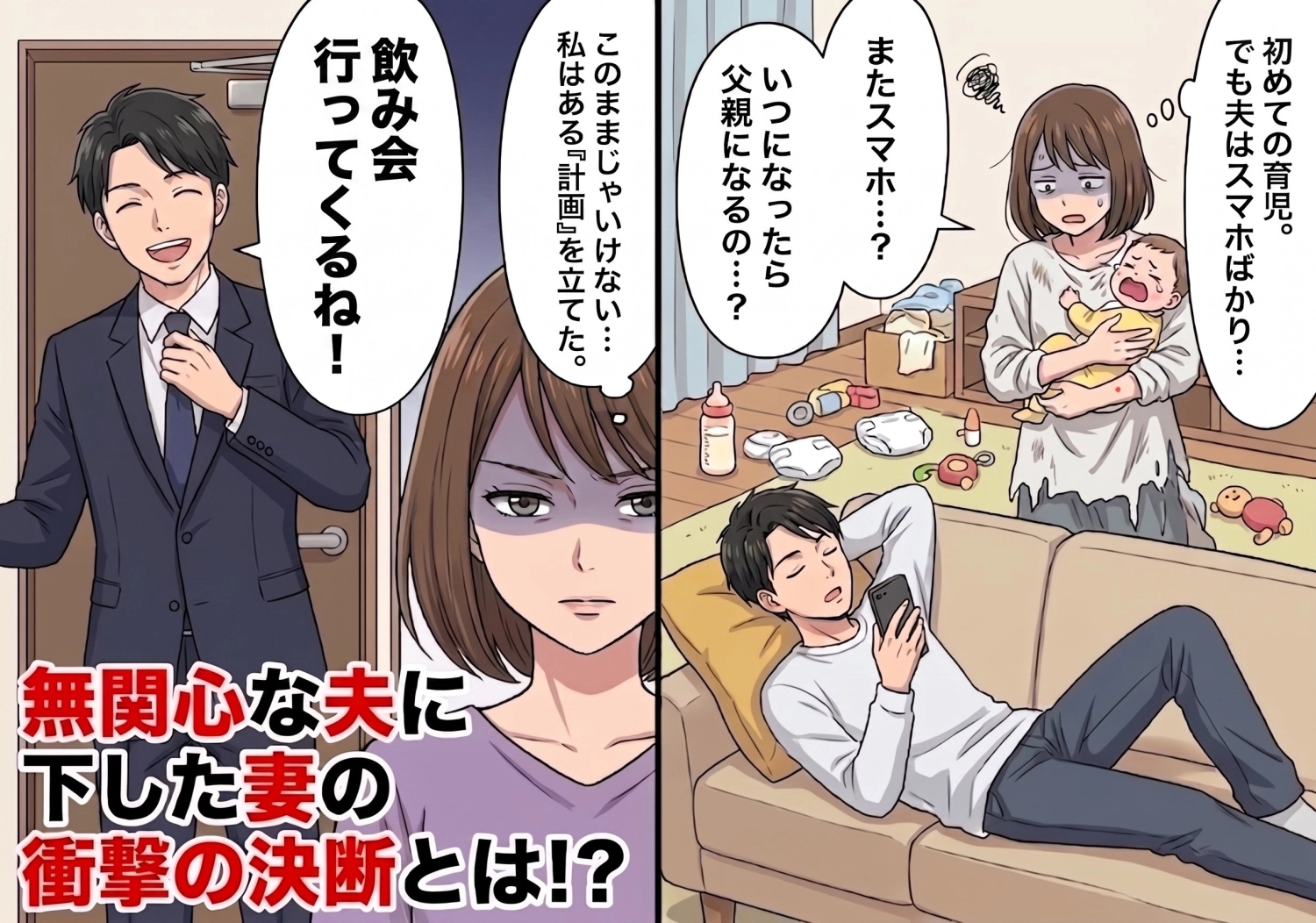 育児に無関心で連日飲み歩く夫に我慢の限界！呆れ果てた妻が仕掛けた反撃のシナリオとは！？周囲を巻き込んだ作戦に夫は言葉を失うことに・・・のメイン画像