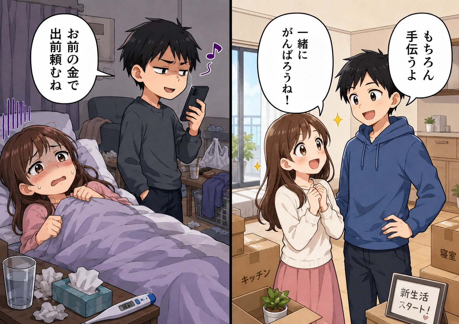 幸せな同棲生活のスタート♡も、「お前の金で出前頼むね」と家事を放棄する彼氏。高熱で寝込む私に、彼がとった信じられない行動のメイン画像