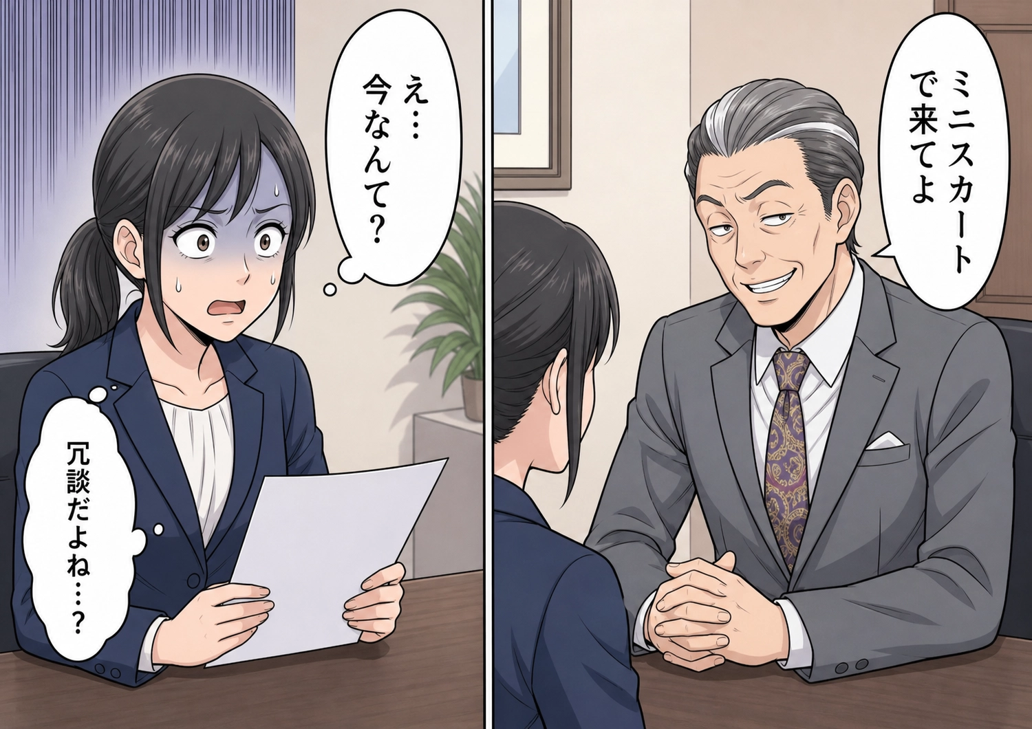 「ミニスカートで来たら契約考えるよ」商談のたびに私の服装をからかう取引先の担当者!夜の食事の誘いを断ったら契約は白紙だと脅し→証拠を集めるために・・・のメイン画像