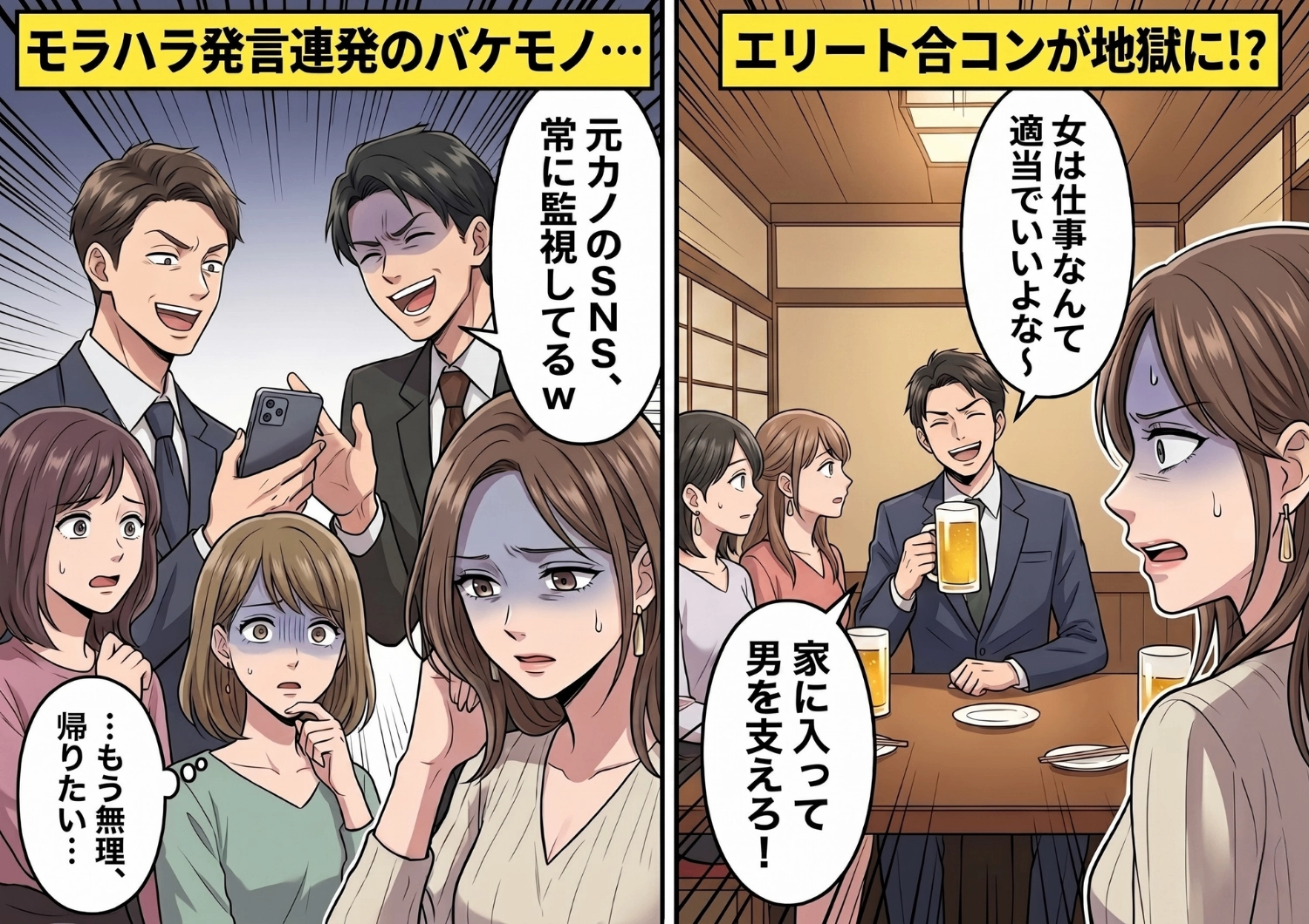 ハイスペ男子と聞いて参加した合コン。しかし現れたのは「女は家で男を支えろ」と豪語する勘違い男たちで・・・!?のメイン画像