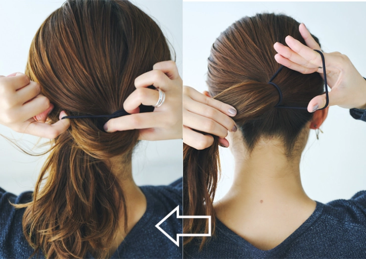 髪をひとつ結びにする