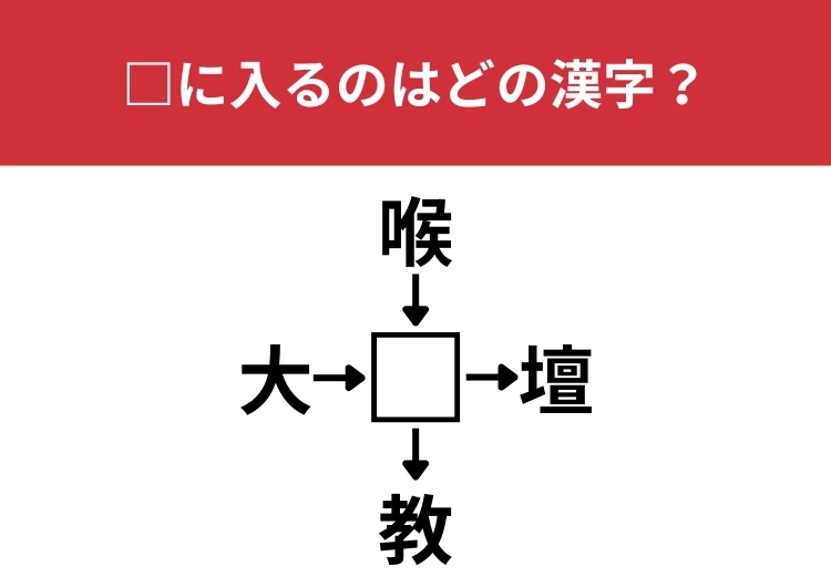 【漢字クロスワードクイズ】大□、喉□、□壇、□教に当てはまる漢字は?ヒントはお参りするもの!のメイン画像