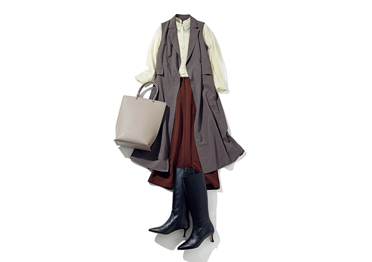 ジレで華奢見え！トレンドのブラウンを取り入れた着痩せ通勤コーデ【毎日コーデ】