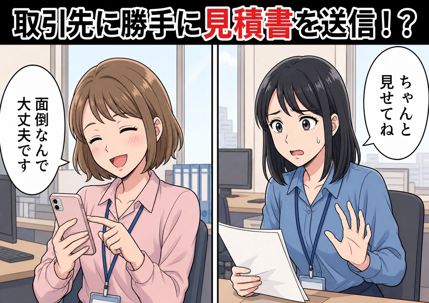 「お客様に送る前に一度見せてね」と念を押したのに、見積書を勝手に送った新入社員!無断欠勤もくり返す彼女に、ついに職場の不満が爆発した結果・・・のメイン画像