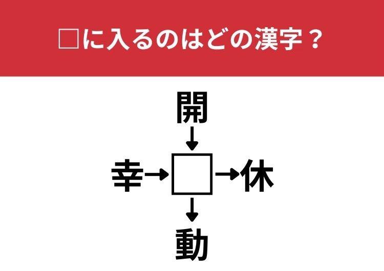 【漢字クロスワードクイズ】幸□、開□、□休、□動に当てはまる漢字は?思ってるよりも難しいかも?のメイン画像