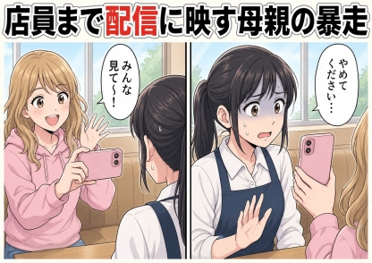 「ギャン泣きもリアルな育児だよね〜♡」お腹を空かせて泣く3歳の息子を放置し生配信を続ける母親！30分たっても注文せず、心配して声をかけた店員の私にまでカメラを向けてきて・・・