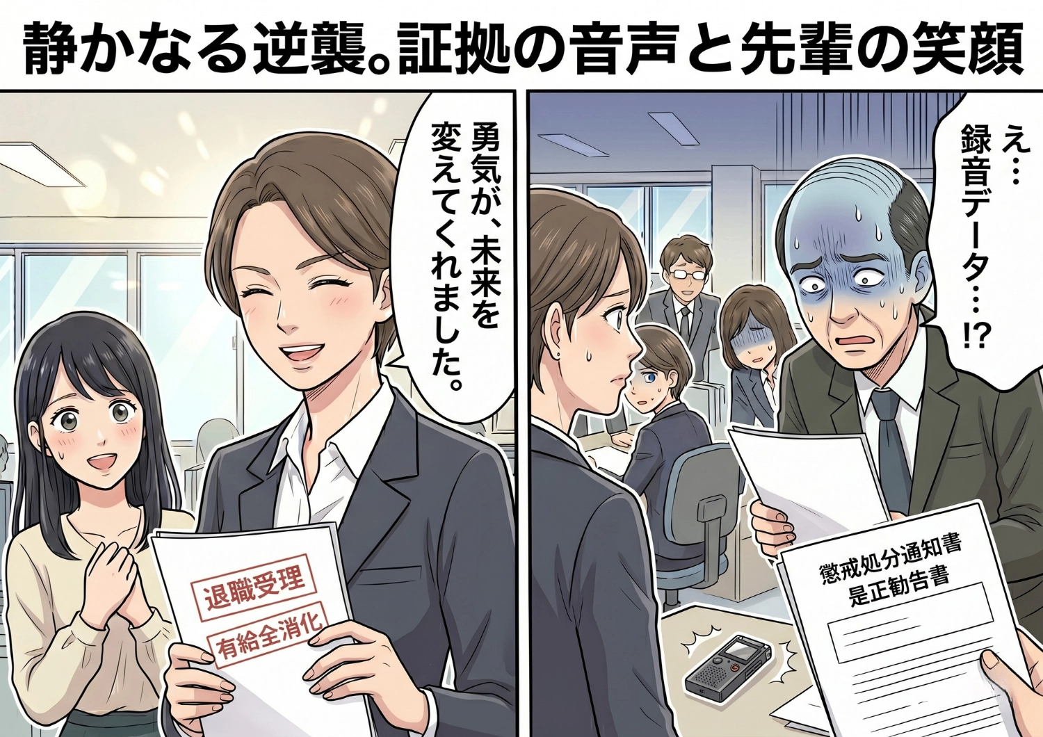 後編／「後任を連れてこないと辞めさせない」退職を阻むパワハラ上司に狙われた先輩。絶体絶命のピンチから一転、彼女が仕掛けていた痛快すぎる反撃のシナリオとは・・・！？のメイン画像