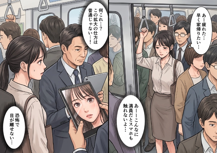 満員電車で見かけたタブレットを凝視するおじさん。人気インフルエンサーの画像を異常なまでに拡大する、そのゾッとする理由とは!?のメイン画像