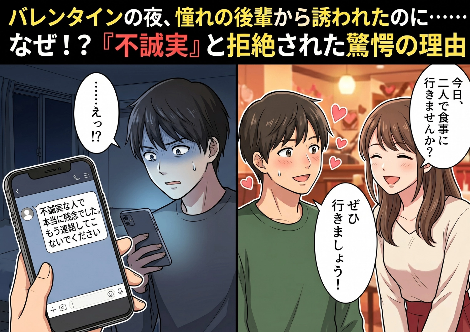 バレンタインに職場の気になる女性と初デート!紳士的に家まで送ったのに「不誠実で残念」と怒りのメッセージが届いた謎すぎる理由とは?のメイン画像