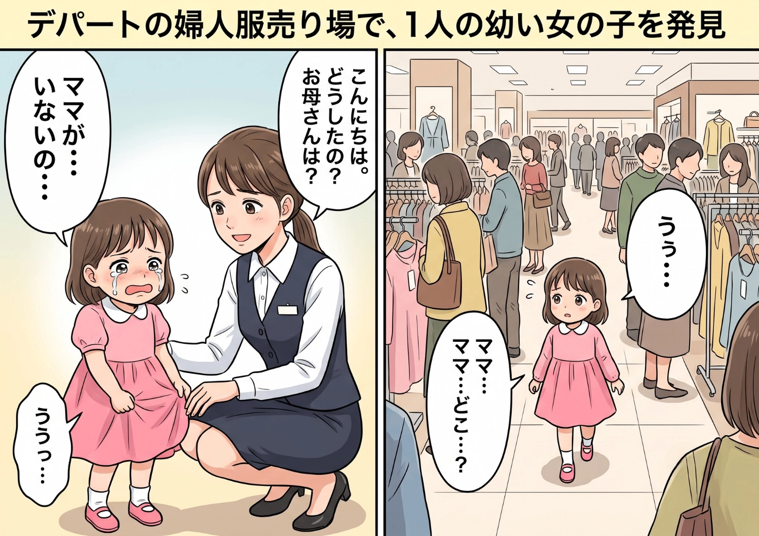 デパートの売り場にたった1人で歩く幼い女の子。迷子センターで保護し親を呼び出すと、あり得ない展開に・・・!?のメイン画像