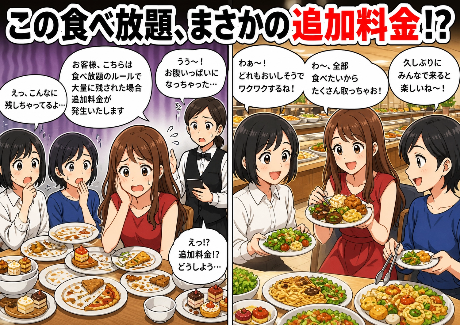 ビュッフェでの食事が友情を試す瞬間、予想外の結末が待ち受けるのメイン画像