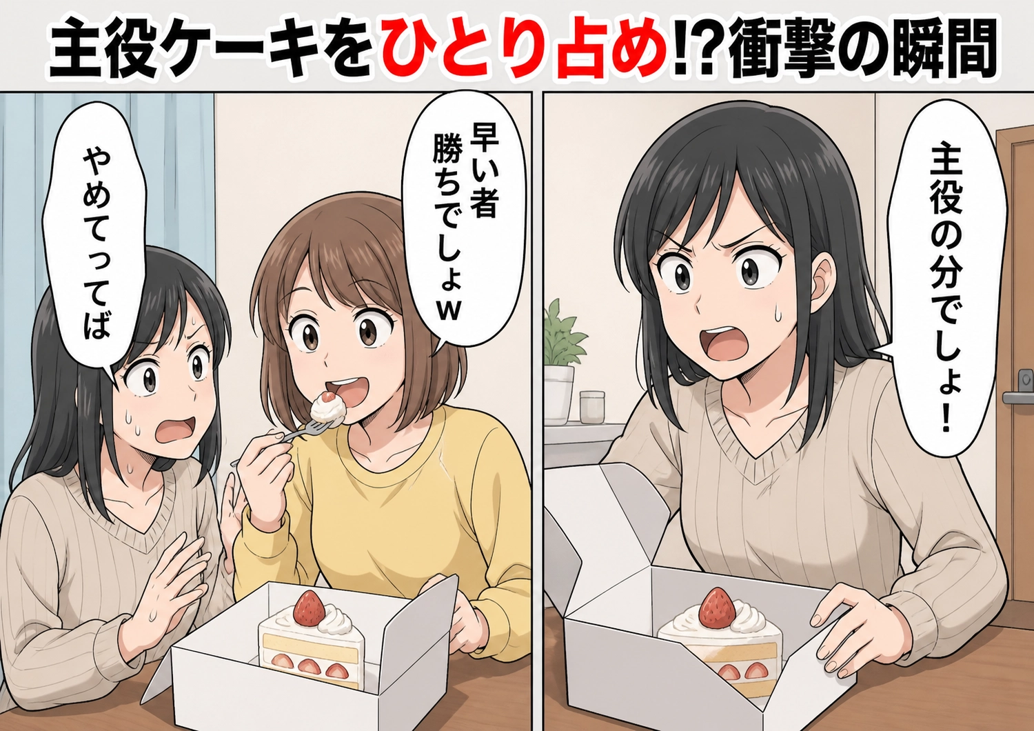 「ケーキくらいで怒るなんて卑しくない？」主役の誕生日ケーキを勝手に食べ尽くす友達！我慢の限界で距離を取ると、SNSで驚愕の行動に出て・・・のメイン画像