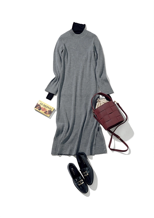 あったかニットの通勤コーデ