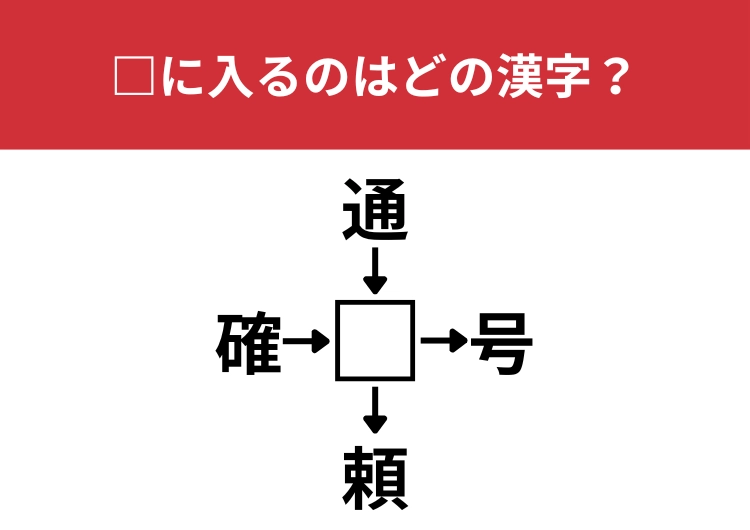 【漢字クロスワードクイズ】確⬜︎、通⬜︎、⬜︎号、⬜︎頼に当てはまる漢字は?