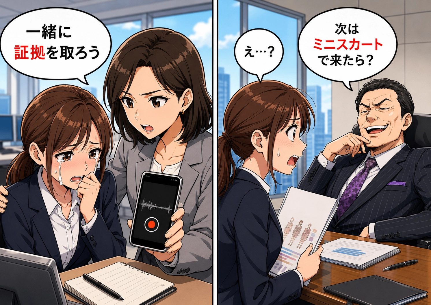 「ミニスカートで来たら契約する」取引先の担当者からありえないセクハラ発言！先輩と証拠を集めて告発した結果のメイン画像