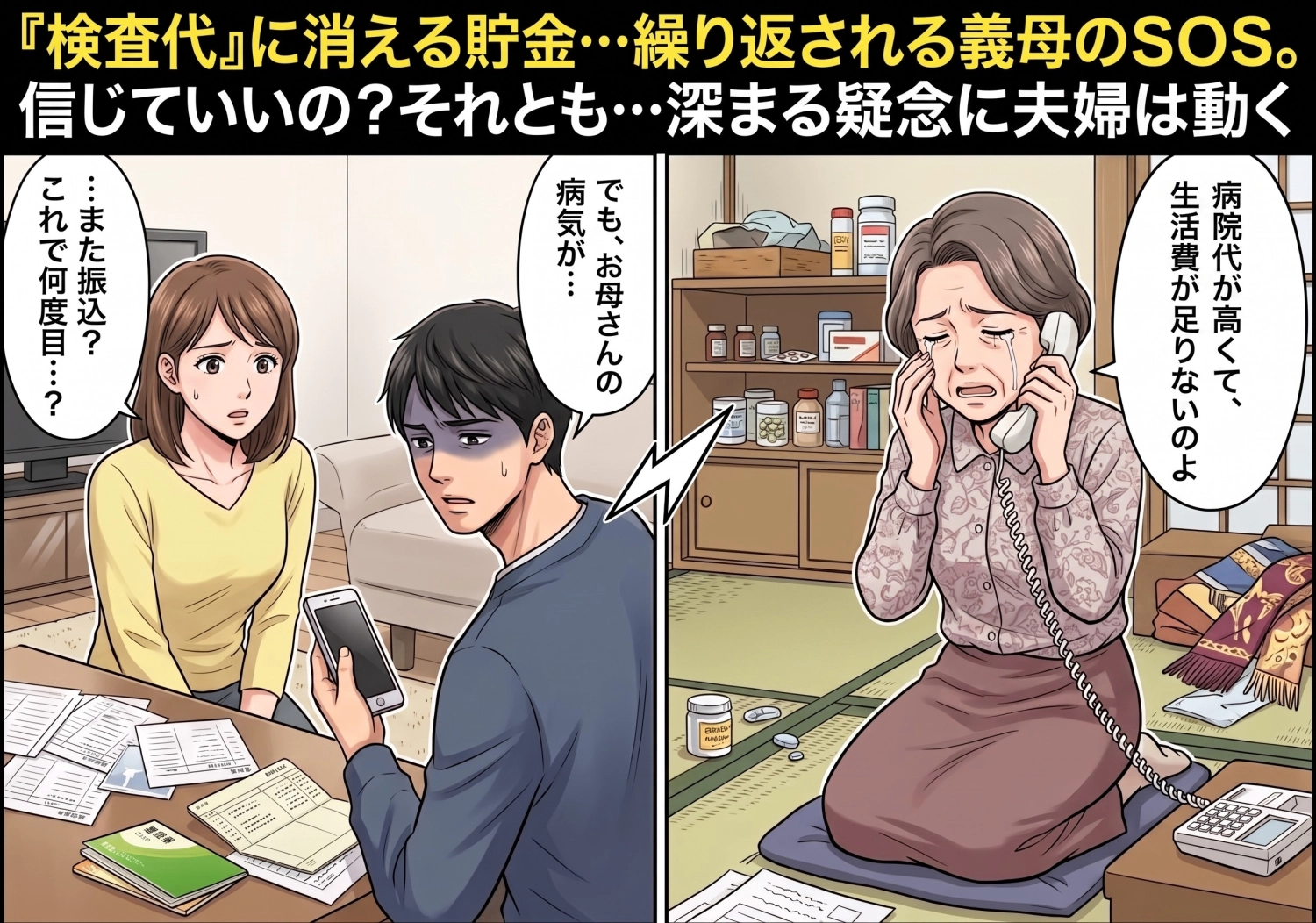 「病院代が足りないの・・・」毎月のように金の無心をしてくる義母。心配して義実家へ様子を見に行くと、そこで目撃した信じられない光景とは!?のメイン画像
