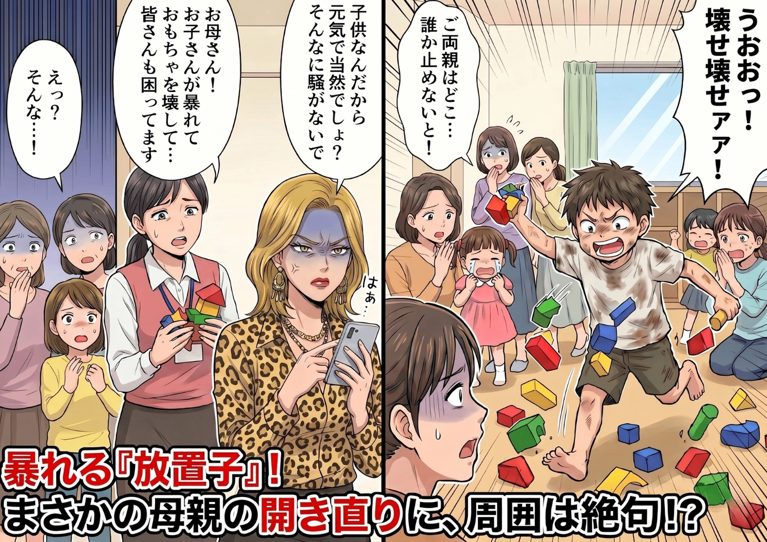 児童館で他人の物を奪いおもちゃを破壊する大暴れの放置子！「子供は元気で当然」と開き直る母親に困り果てていたそのとき、見慣れない人物が現れて・・・！？のメイン画像