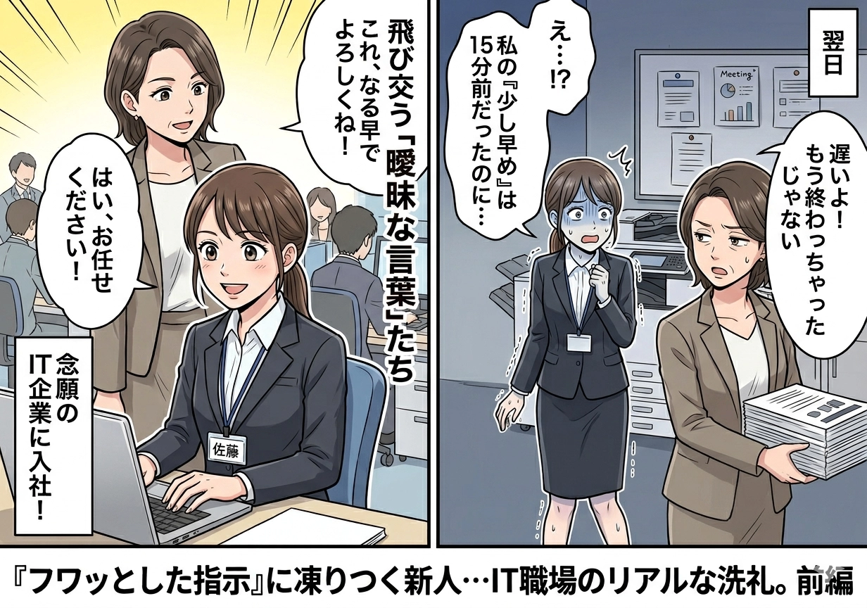 「少し早めにお願い」って何時？先輩の曖昧な指示に、自分なりに対応した結果・・・職場の「あるある」トラブル体験談のメイン画像