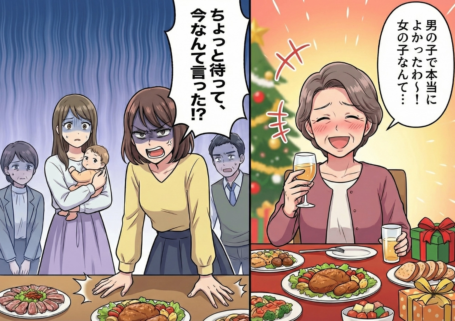 「男の子で安心した！女の子だったらどうしようかと思ってた」出産のお祝い会で放たれた義母の時代錯誤な発言→実は義母の生い立ちが関係していて、思わぬ結末に・・・のメイン画像