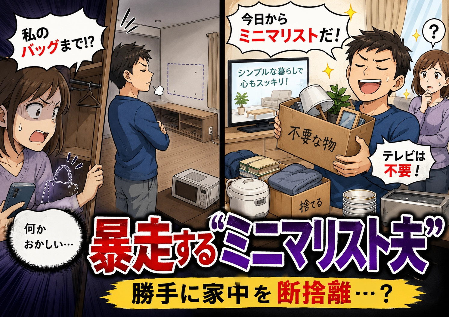 「今日からミニマリストになる」突然そう宣言した夫が、家電や私物を次々処分！？その裏に隠されていた恐ろしい企みとは・・・のメイン画像